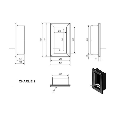 Биокамин настенный Kratki CHARLIE 2 стальной